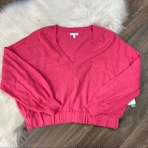 Abound Pink V-Neck Knit Cropped Sweater